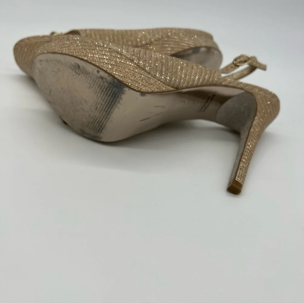 Adrianna Papell Gold Glitter Slingback Platform Heels – Peep Toe High Heel Pumps